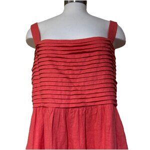 Linen Womens Dress fit flare pleated smocked 14 New RACHEL ZOE  Coral pink